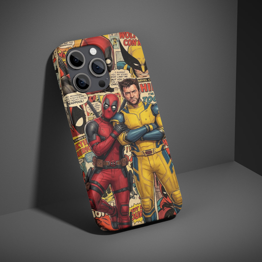 Premium Metal Mobile Back Cover – Deadpool & Wolverine Comic Art Design | High-Gloss Finish | Slim Easy Fit | Scratch & Impact Resistant Luxury Case
