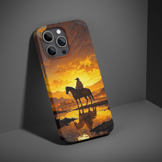 Red Dead redemption 2 Inspired Cowboy Sunset Phone Case – Western Horse Rider Landscape Art Back Cover, HD Print Shockproof Slim Protective Case Compatible with All Smartphone Models