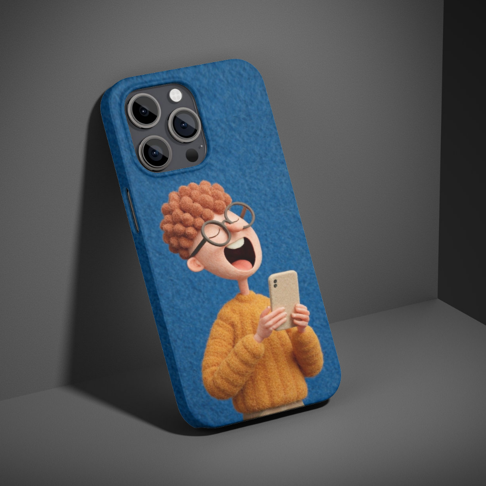 Cute Cartoon Boy Aesthetic Phone Case – Laughing Character Illustration HD Print Slim Protective Back Cover | Designer Case Compatible with All Smartphone Models