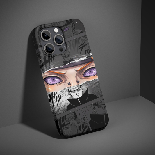 Naruto Inspired Pain Anime Phone Case – Purple Rinnegan Eye Manga Art Design Shockproof Back Cover, Premium HD Print, Compatible with All Smartphone Models