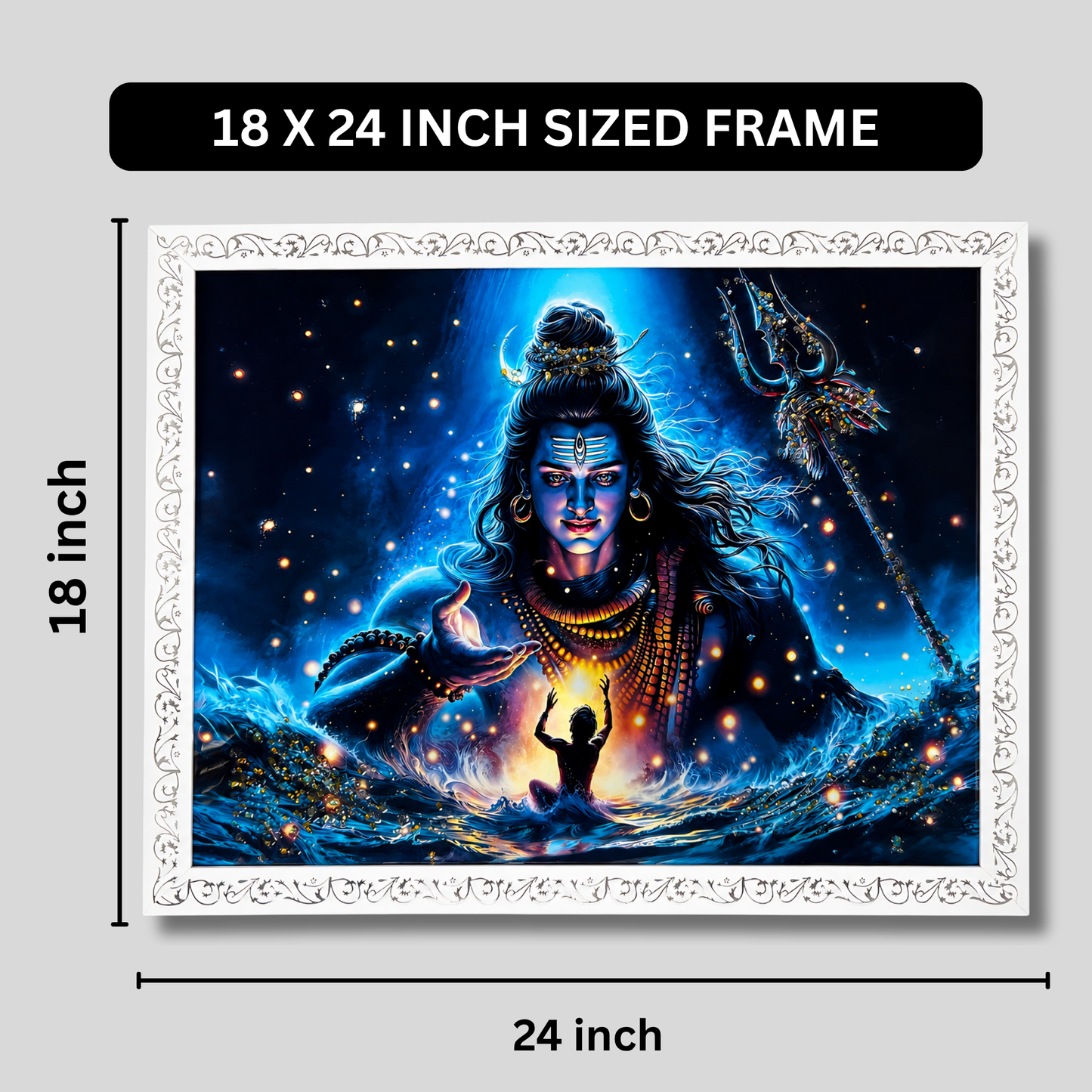 Shiv Wall Painting with Resin Crystal Work 18x24 Inch | Premium Framed Spiritual Wall Art for Home Decoration | HD Divine Artwork for Living Room Bedroom Temple Office | Modern Home Décor Gift Item