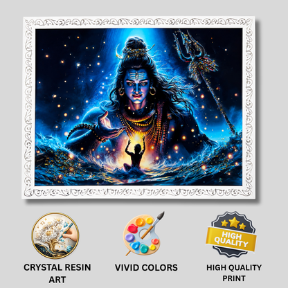 Shiv Wall Painting with Resin Crystal Work 18x24 Inch | Premium Framed Spiritual Wall Art for Home Decoration | HD Divine Artwork for Living Room Bedroom Temple Office | Modern Home Décor Gift Item