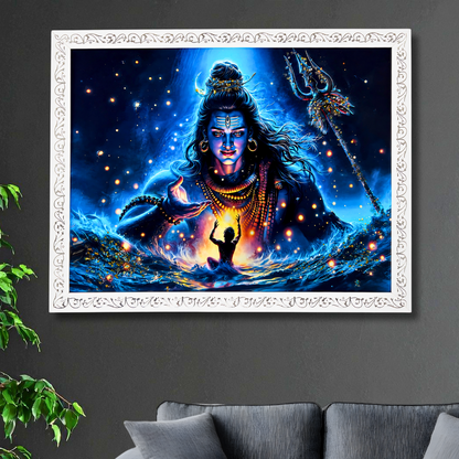 Shiv Wall Painting with Resin Crystal Work 18x24 Inch | Premium Framed Spiritual Wall Art for Home Decoration | HD Divine Artwork for Living Room Bedroom Temple Office | Modern Home Décor Gift Item