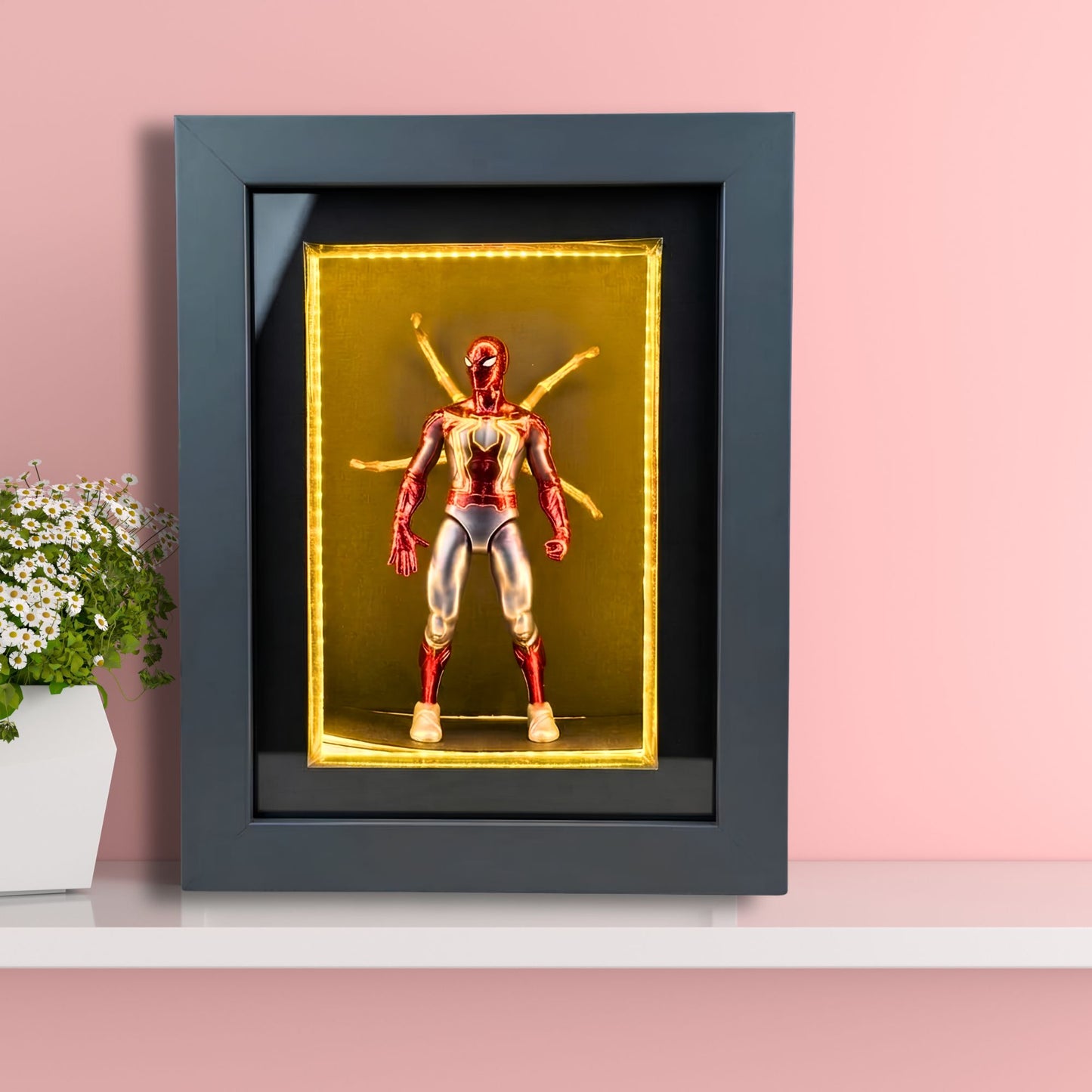Marvel Spider-Man Shadow Box Frame with LED Light | Premium 3D Spider-Man Action Figure Display Case | Collectible Superhero Shadow Box Frame | Wall Mounted & Tabletop Display | Gift for Marvel Fans