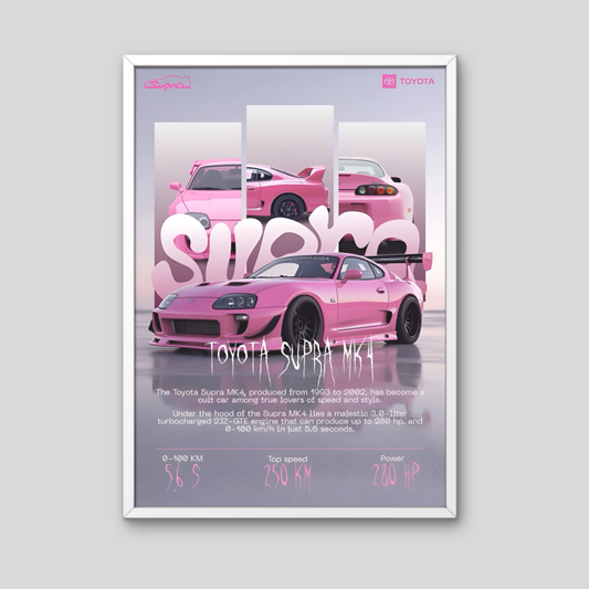 Supra MK4 Framed Car Wall Art – Premium Automotive Decor for Car Enthusiasts