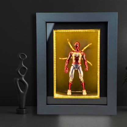 Marvel Spider-Man Shadow Box Frame with LED Light | Premium 3D Spider-Man Action Figure Display Case | Collectible Superhero Shadow Box Frame | Wall Mounted & Tabletop Display | Gift for Marvel Fans