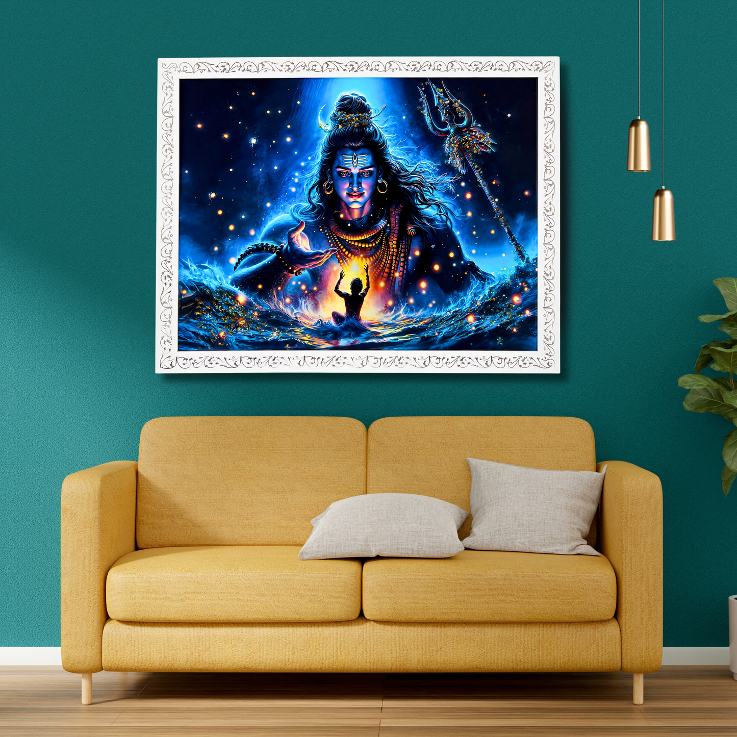 Shiv Wall Painting with Resin Crystal Work 18x24 Inch | Premium Framed Spiritual Wall Art for Home Decoration | HD Divine Artwork for Living Room Bedroom Temple Office | Modern Home Décor Gift Item