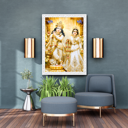 Luxury Radha Krishna Wall Painting 18x24 Inch with Resin Crystal Work | Premium HD Gloss Framed Wall Art for Home Décor | Spiritual Wall Decor for Living Room Bedroom Temple | Divine Home Decoration Gift Item