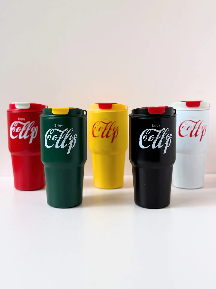 Retro Coffee Cup Travel Mug – Double Wall Insulated Mug with Lid | Vintage Style Thermos for Hot & Cold Drinks