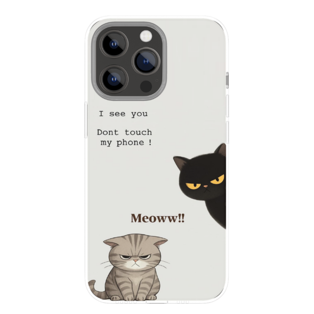 Funny Cat Warning Mobile Cover – “I See You Don’t Touch My Phone” Cute Angry Cat Design Phone Case | Aesthetic Slim Shockproof Back Cover for iPhone & Android