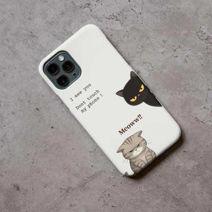 Funny Cat Warning Mobile Cover – “I See You Don’t Touch My Phone” Cute Angry Cat Design Phone Case | Aesthetic Slim Shockproof Back Cover for iPhone & Android
