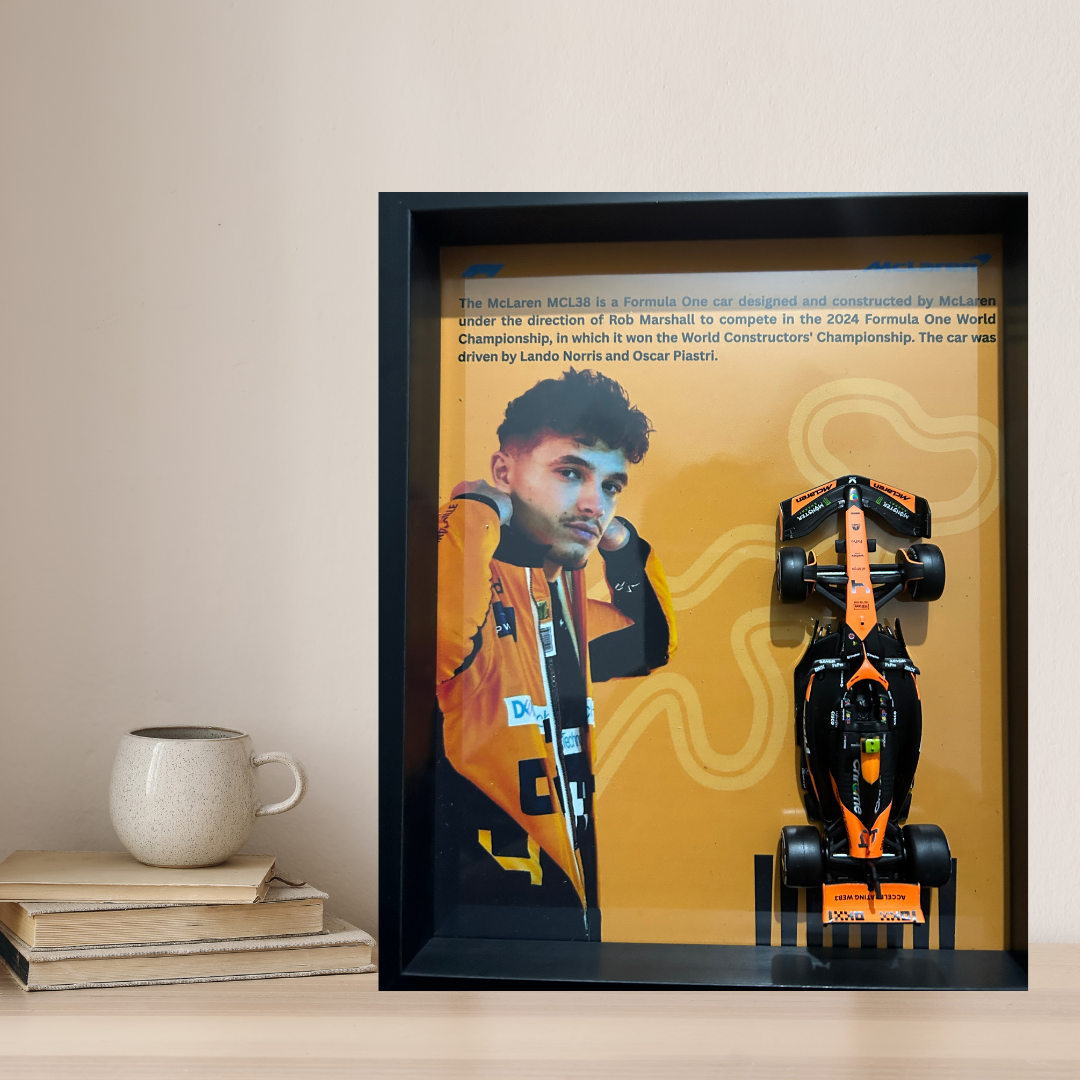 Lando Norris with Bburagos Mclaren F1 MCL38 Diecast Car Frame 1:43  – 3D Wall Art
