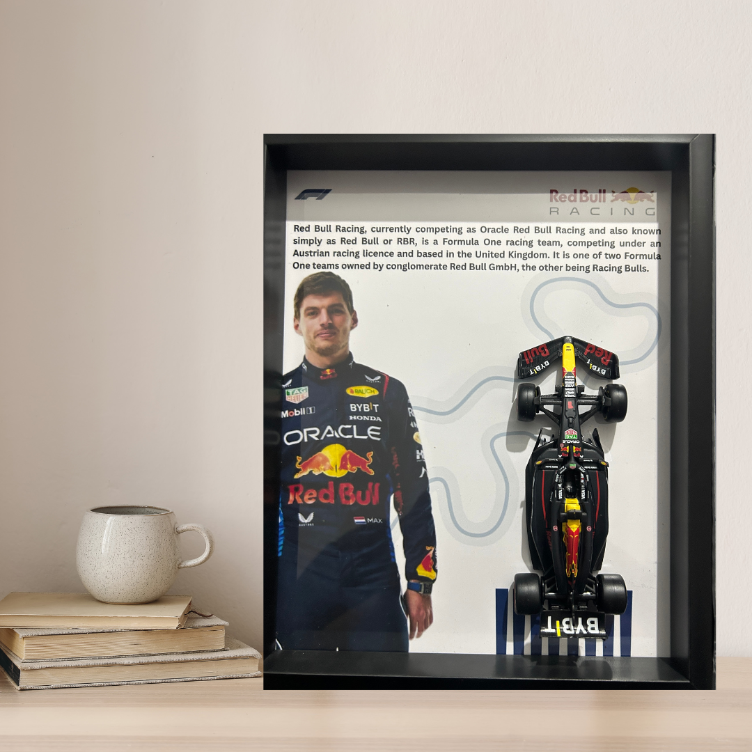 Max Verstappen with Bburagos F1 Red Bull Racing Oracle Diecast Car Frame 1:43  – 3D Wall Art