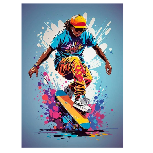 Premium Glossy Aluminium Metal Poster – Skateboard Street Art Design | HD Printed Aluminium Wall Decor for Bedroom, Gaming Room, Living Room & Studio | Waterproof, Fade-Proof Modern Wall Frame