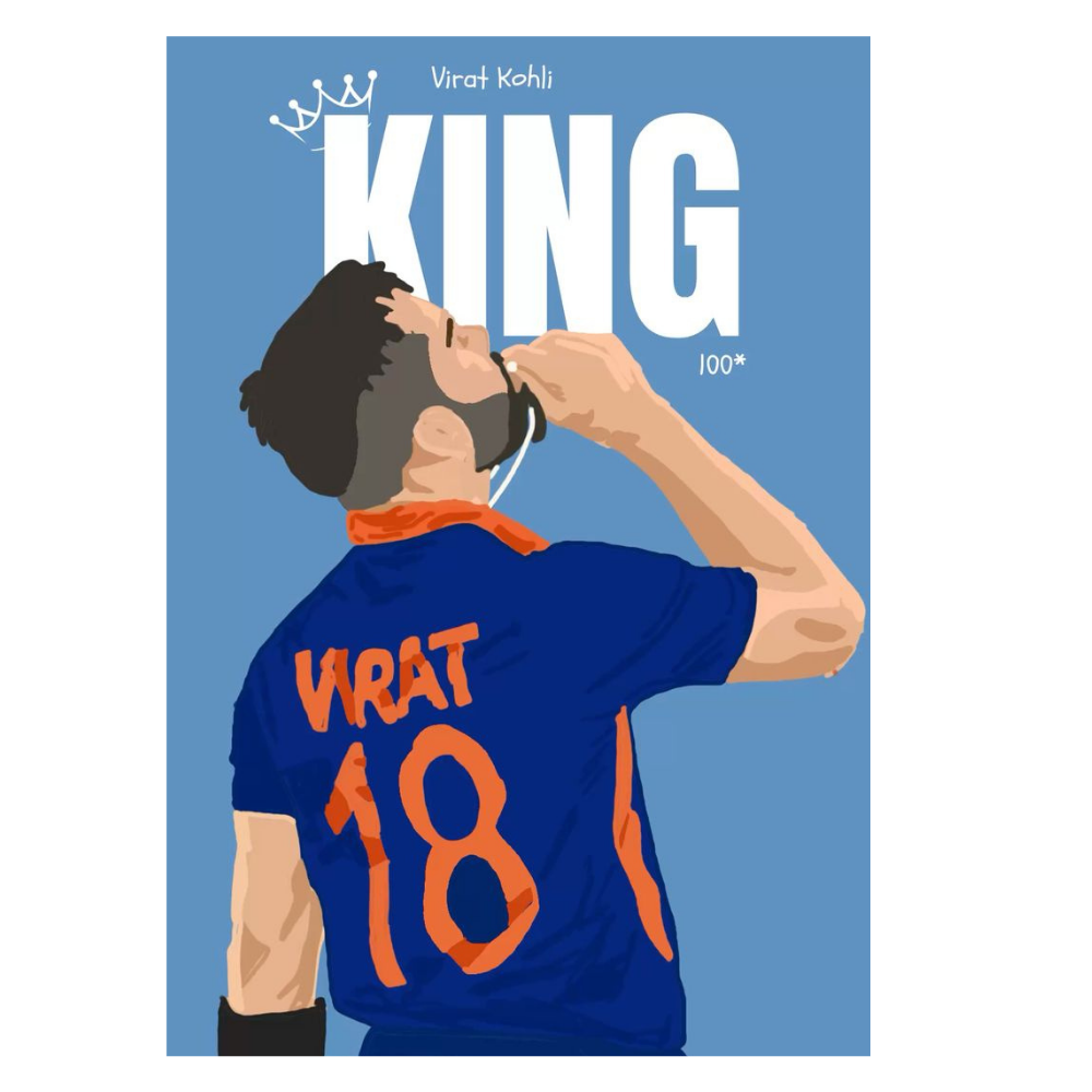 Premium Aluminium Glossy Frame | Virat Kohli KING Poster for Wall | Metal Poster for Room Decor | Cricket Wall Art for Bedroom, Office & Home Decor | Ultra HD Print | 12x18 / 18x24 / 24x36