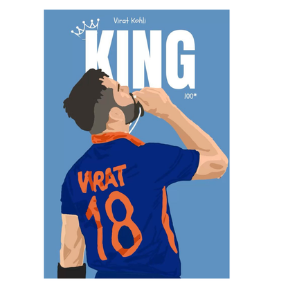 Premium Aluminium Glossy Frame | Virat Kohli KING Poster for Wall | Metal Poster for Room Decor | Cricket Wall Art for Bedroom, Office & Home Decor | Ultra HD Print | 12x18 / 18x24 / 24x36