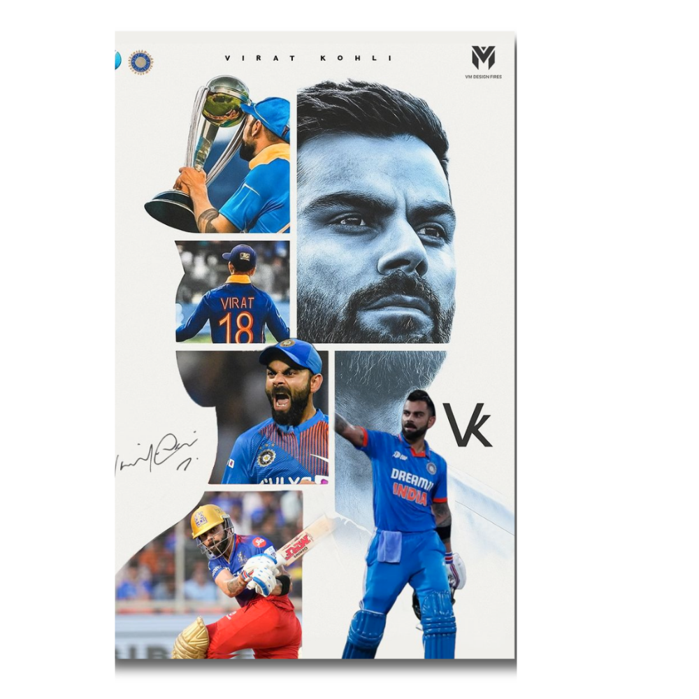 Premium Aluminium Glossy Frame – Virat Kohli Cricket Wall Art | Metal Poster for Home Décor, Living Room, Bedroom & Office | Ultra HD Print | Sports Art | Stylish Cricket Lover Gift (Multiple Sizes)