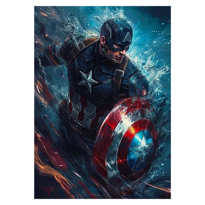 Premium Glossy Aluminium Metal Poster – Captain America Inspired Shield Artwork | HD Printed Aluminium Wall Decor for Bedroom, Gaming Room, Office & Studio | Waterproof, Fade-Proof Superhero Wall Frame