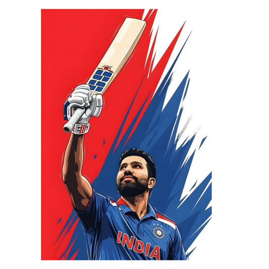 Rohit Sharma Cricket Poster | Aluminium Glossy Metal Frame | HD Wall Art for Bedroom, Living Room & Office | Cricket Legend Artwork | Premium Home Decor Panel | Metal Poster for Cricket Fans