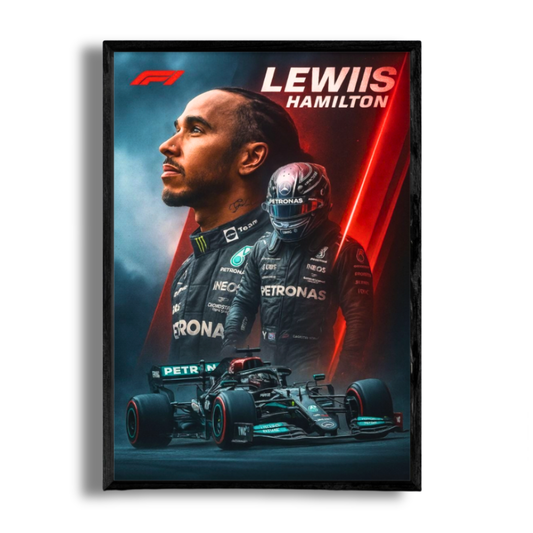Premium Lewis Hamilton 2D Car Frame – Formula 1 Wall Art for Racing Fans & Collectors | Mercedes-AMG F1 Inspired Decor