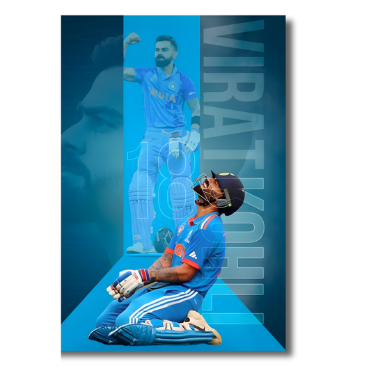 Virat Kohli Cricket Action Aluminium Glossy Metal Poster | Premium HD Wall Art Frame for Room, Office & Home Decor | Waterproof, Fade-Proof Metal Wall Poster | Cricket Legend Art Print (Glossy Finish)