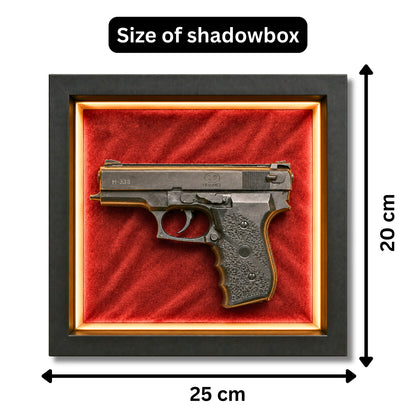 Premium Pistol Shadow Box Frame for Wall Decor | 3D Gun Wall Art with LED Effect | 25 x 20 cm