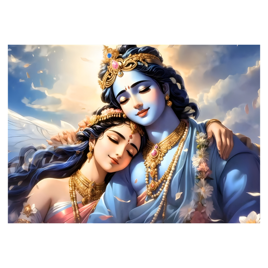 Premium Glossy Aluminium Metal Poster – Divine Radha Krishna Artwork | HD Printed Hindu Spiritual Wall Decor for Home, Temple, Living Room & Bedroom | Waterproof, Fade-Proof Religious Wall Frame