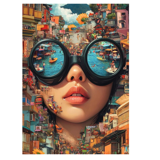 Premium Glossy Aluminium Metal Poster – Surreal City Reflection Art | Luxury HD Printed Aluminium Wall Decor for Bedroom, Living Room, Office & Studio | Waterproof, Fade-Proof Modern Art Frame