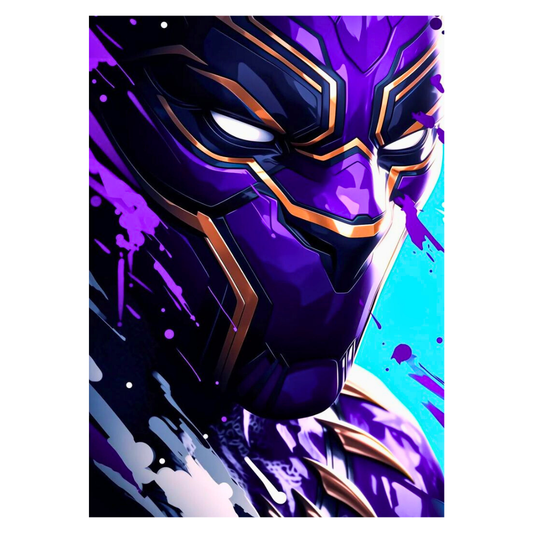 Premium Glossy Aluminium Metal Poster – Black Panther Inspired Vibrant Purple Artwork | HD Printed Aluminium Wall Decor for Bedroom, Gaming Room, Office & Studio | Waterproof, Fade-Proof Superhero Wall Frame