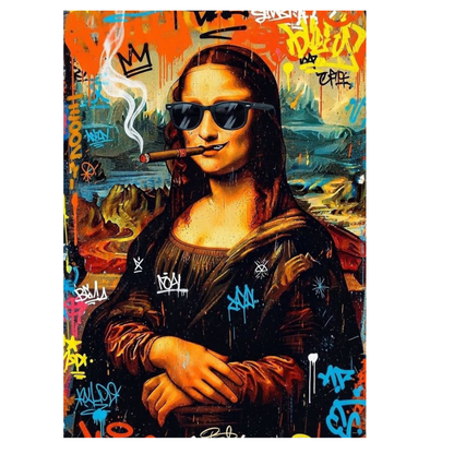 Premium Glossy Aluminium Metal Poster | Graffiti Mona Lisa Wall Art for Home Décor | Vibrant Street Art Frame for Bedroom, Living Room & Office | Modern Printed Metal Wall Decor
