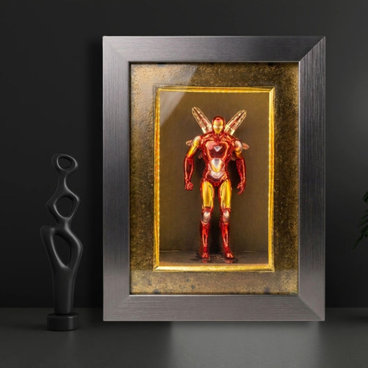 Marvel Iron Man LED Shadow Box Frame | Premium 3D Iron Man Action Figure Display Case | Superhero Collectible Shadow Box with LED Light | Wall Mounted & Tabletop Display | Gift for Marvel Fans
