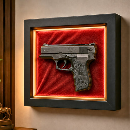 Premium Pistol Shadow Box Frame for Wall Decor | 3D Gun Wall Art with LED Effect | 25 x 20 cm
