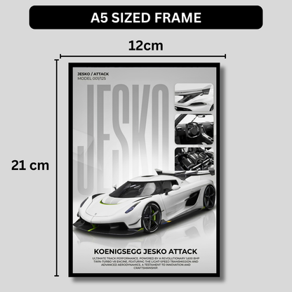 Jesko Attack Supercar Poster Frame A4 Size | Premium Sports Car Wall Art for Bedroom, Office & Gaming Room | Luxury Hypercar Wall Decor with HD Print | Modern Automotive Poster Gift