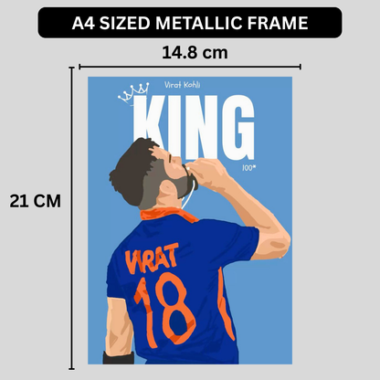 Premium Aluminium Glossy Frame | Virat Kohli KING Poster for Wall | Metal Poster for Room Decor | Cricket Wall Art for Bedroom, Office & Home Decor | Ultra HD Print | 12x18 / 18x24 / 24x36