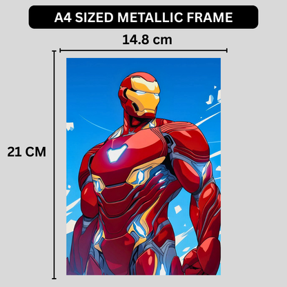 Premium Glossy Aluminium Metal Poster – Ir0n Man Inspired Red & Gold Armour Artwork | HD Printed Aluminium Wall Decor for Bedroom, Gaming Room, Office & Studio | Waterproof, Fade-Proof Superhero Wall Frame