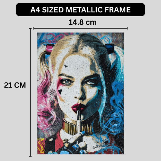 Premium Glossy Aluminium Metal Poster – H@rley Qu!nn Inspired Graffiti Art | HD Printed Metal Wall Decor for Bedroom, Gaming Room, Living Room & Office | Waterproof, Fade-Proof Aluminium Frame