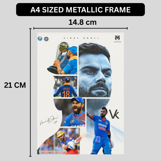 Premium Aluminium Glossy Frame – Virat Kohli Cricket Wall Art | Metal Poster for Home Décor, Living Room, Bedroom & Office | Ultra HD Print | Sports Art | Stylish Cricket Lover Gift (Multiple Sizes)