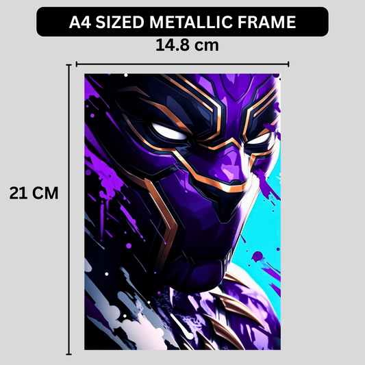 Premium Glossy Aluminium Metal Poster – Black Panther Inspired Vibrant Purple Artwork | HD Printed Aluminium Wall Decor for Bedroom, Gaming Room, Office & Studio | Waterproof, Fade-Proof Superhero Wall Frame