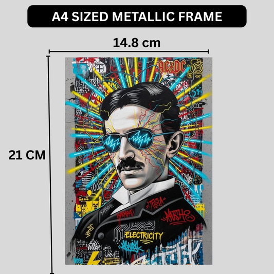 Premium Glossy Aluminium Metal Poster – Tesla Graffiti Street Art Wall Frame | High-Definition Printed Aluminium Wall Decor for Bedroom, Living Room, Gaming Room & Office | Waterproof, Fade-Proof Metal Poster