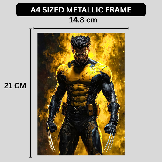 Premium Glossy Aluminium Metal Poster – W0lverine-Inspired Yellow & Black Warrior Artwork | HD Printed Aluminium Wall Decor for Bedroom, Gaming Room, Office & Studio | Waterproof, Fade-Proof Superhero Wall Frame