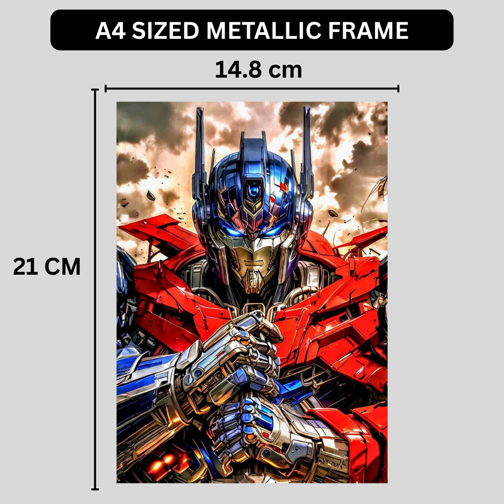 Premium Glossy Aluminium Metal Poster – 0ptimus Prime Inspired Cyber Mech Artwork | HD Printed Aluminium Wall Decor for Bedroom, Gaming Room, Office & Studio | Waterproof, Fade-Proof Sci-Fi Wall Frame