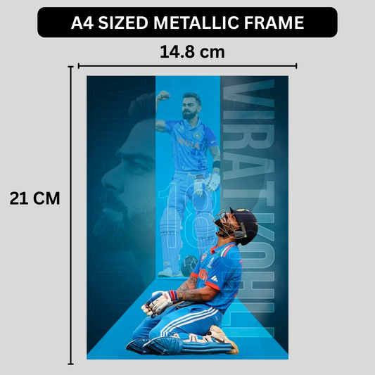 Virat Kohli Cricket Action Aluminium Glossy Metal Poster | Premium HD Wall Art Frame for Room, Office & Home Decor | Waterproof, Fade-Proof Metal Wall Poster | Cricket Legend Art Print (Glossy Finish)