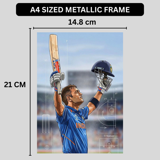 MS Dhoni Aluminium Glossy Metal Poster | Premium Cricket Wall Art Frame for Home & Office Décor | HD Printed Metal Sheet | Sports Room, Bedroom, Living Room Decoration | Cricket Legend Artwork (Gloss Finish)
