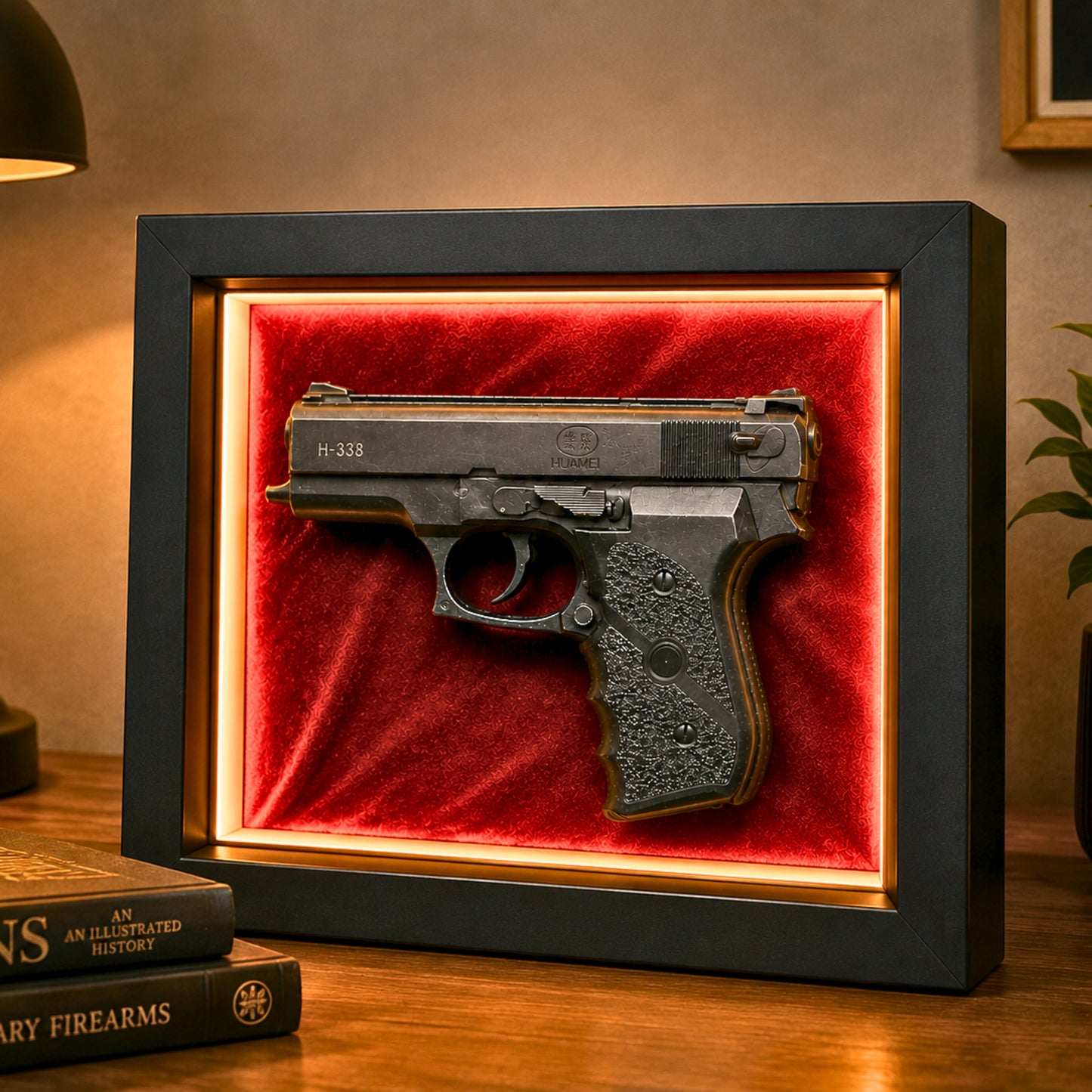 Premium Pistol Shadow Box Frame for Wall Decor | 3D Gun Wall Art with LED Effect | 25 x 20 cm