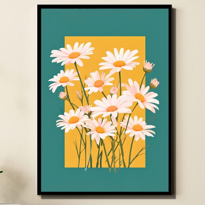 Luxury Minimal Daisy Flower Wall Art| Aesthetic Floral Poster Frame for Living Room, Bedroom & Office | Modern Botanical Wall Decor | Cute Flower Home Décor Gift
