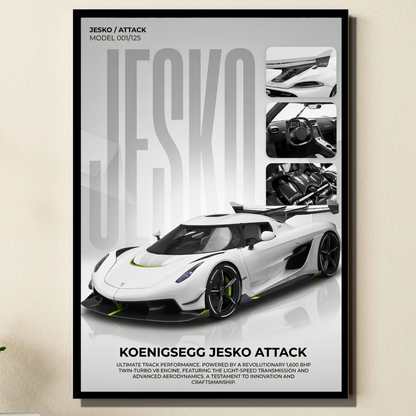 Jesko Attack Supercar Poster Frame A4 Size | Premium Sports Car Wall Art for Bedroom, Office & Gaming Room | Luxury Hypercar Wall Decor with HD Print | Modern Automotive Poster Gift