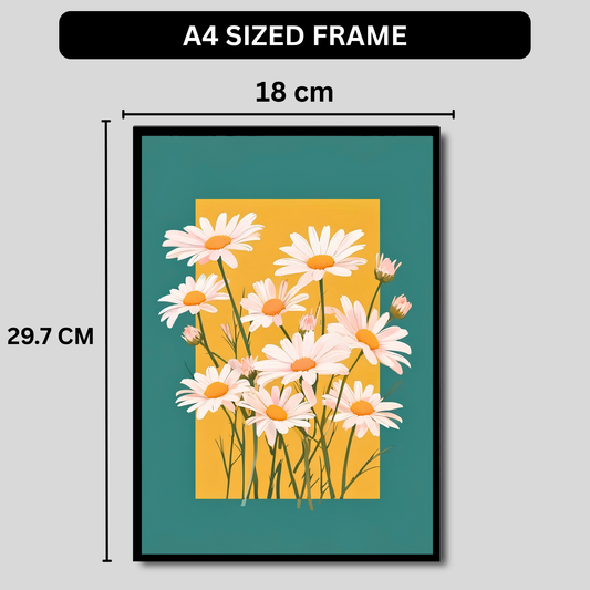 Luxury Minimal Daisy Flower Wall Art| Aesthetic Floral Poster Frame for Living Room, Bedroom & Office | Modern Botanical Wall Decor | Cute Flower Home Décor Gift