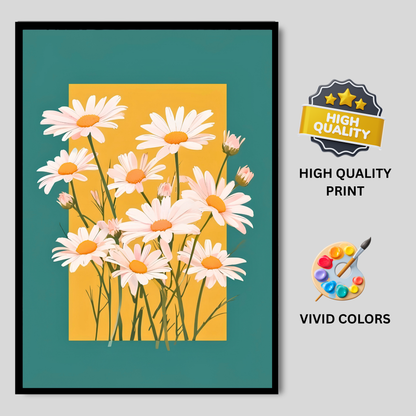 Luxury Minimal Daisy Flower Wall Art| Aesthetic Floral Poster Frame for Living Room, Bedroom & Office | Modern Botanical Wall Decor | Cute Flower Home Décor Gift
