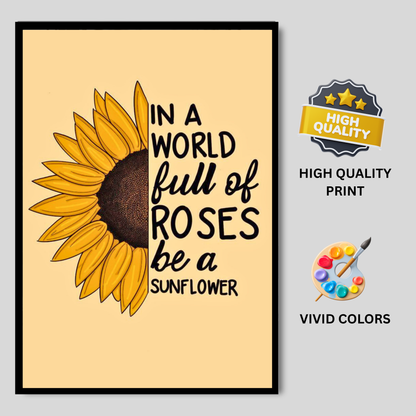 Luxury Sunflower Motivational Wall Art | “Be a Sunflower” Quote Poster Frame for Living Room, Bedroom & Office | Positive Aesthetic Wall Decor | Modern Inspirational Home Décor Gift