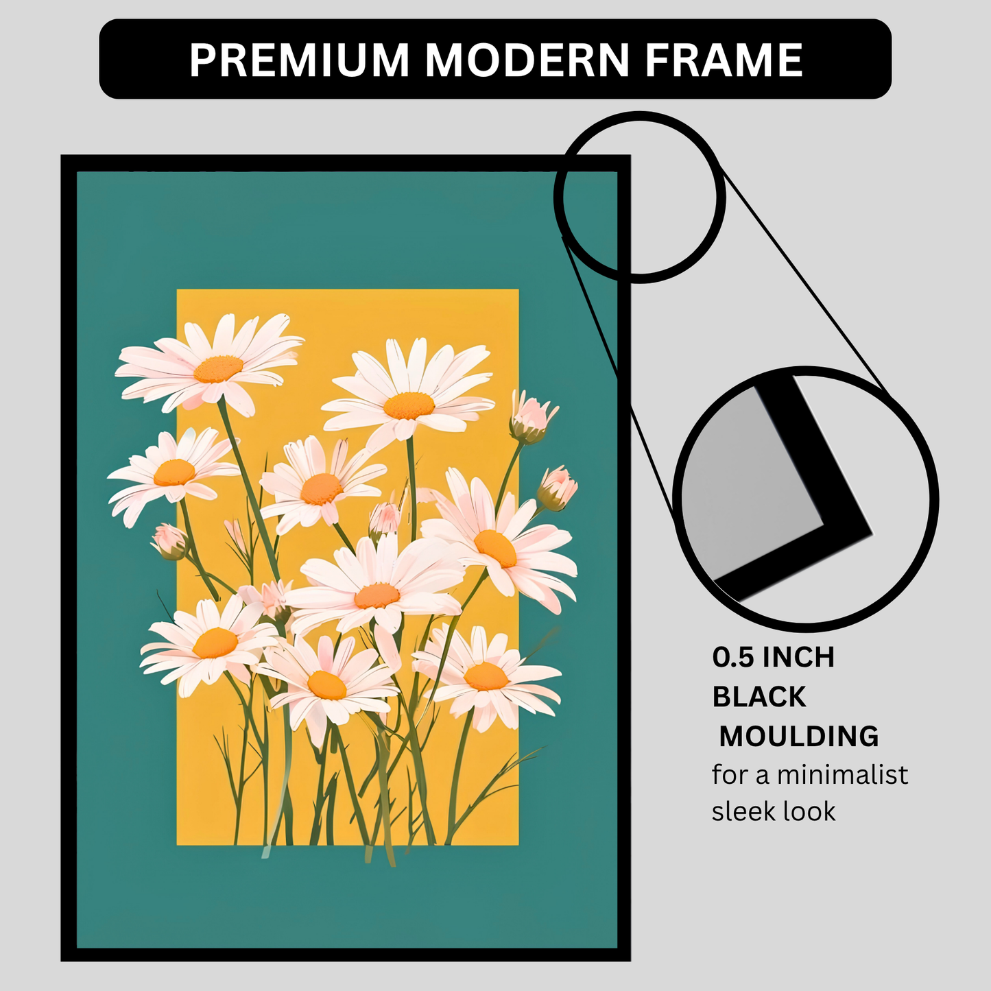 Luxury Minimal Daisy Flower Wall Art| Aesthetic Floral Poster Frame for Living Room, Bedroom & Office | Modern Botanical Wall Decor | Cute Flower Home Décor Gift